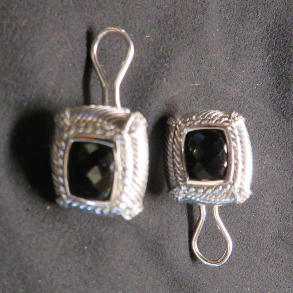 Judith Ripka Silver Onyx Omega-back Earrings  NWOT